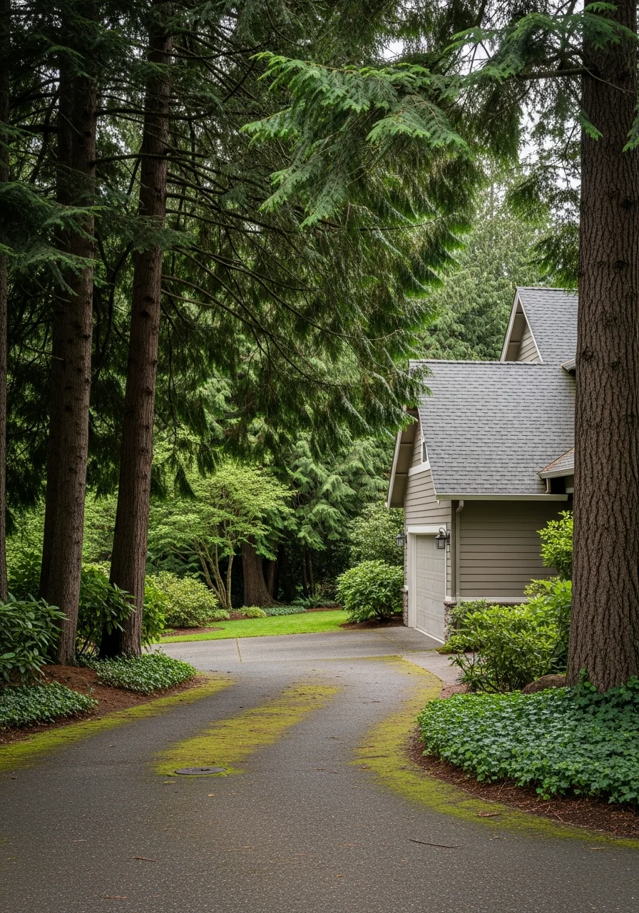 Tree-lined street in Country Homes with well-maintained homes and natural landscaping.