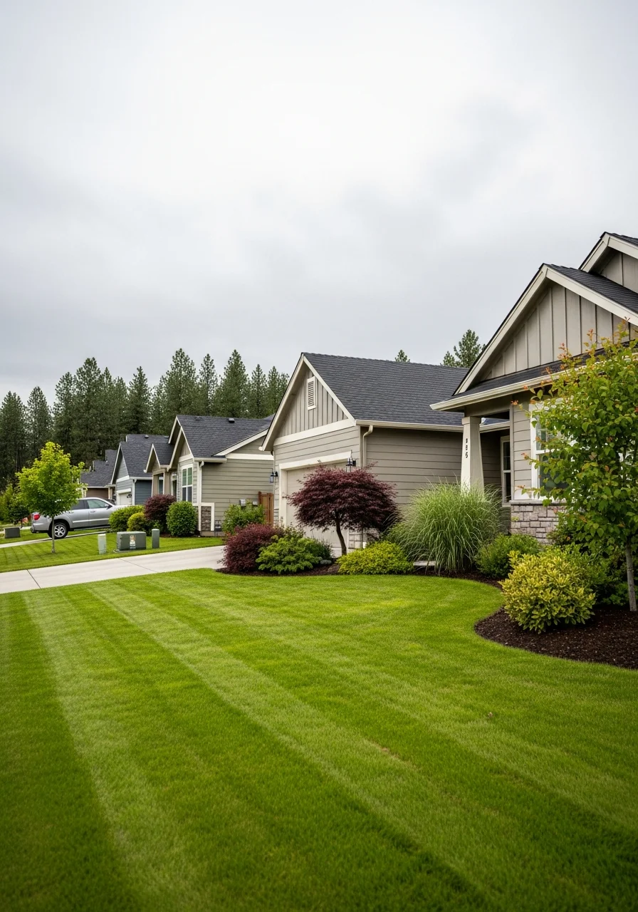 Family home in Liberty Lake with attached garage and manicured front lawn.
