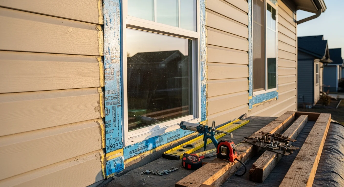 A Spokane home exterior showing newly installed windows with clean frames and tight seals, viewed from the front yard. The installation is complete with finished trim and no visible gaps at the frame edges.